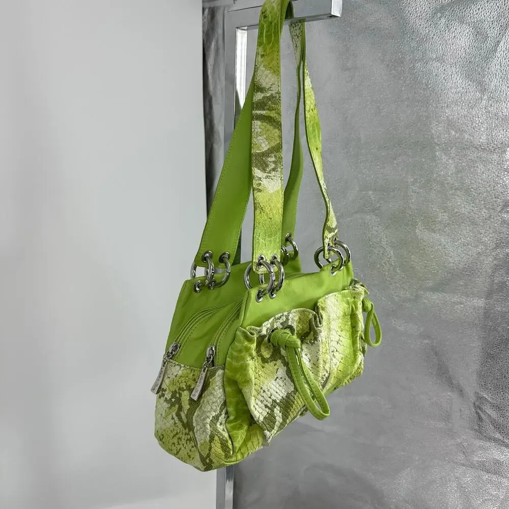 Gilda Tonelli Womens Shoulder Leather Bag Green Snake Y2K Wacky Artsy Unique